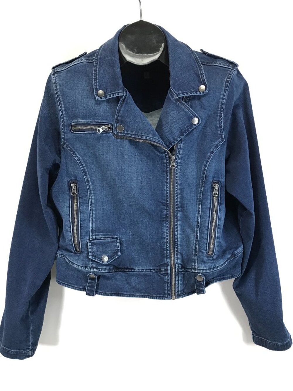 Torrid Cropped Denim Moto Jacket Women's Plus 3/3X Stretch Asymmetrical Casual